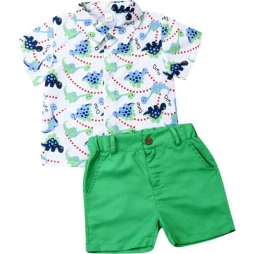 2PCS Toddler Kid Baby Boy Clothes Sets 1-6Y Cartoon Animal Print Shirt Tops+Pants Shorts Beach Clothes Outfit Summer