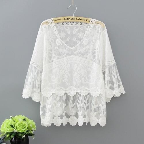 Summer new style women blouse mori girl hollow out crochet lace cotton white shirt sweet princess tops Blusas femininos 1812