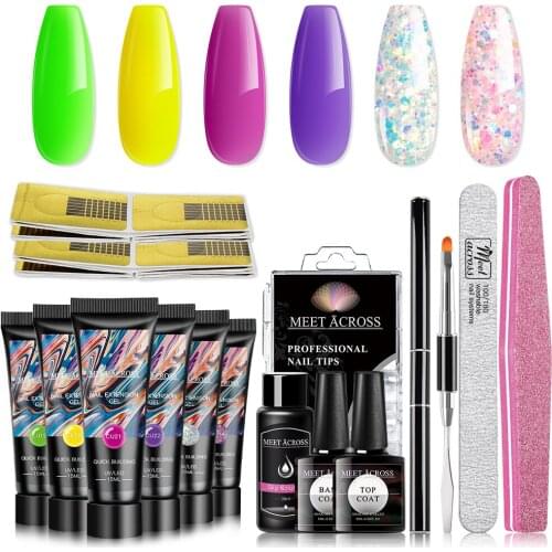 MEET ACROSS Color Nail Extension Set Glitter Acrylic Gel Nail Polish UV Building Jelly Gel Polish Enhancement DIY Manicure