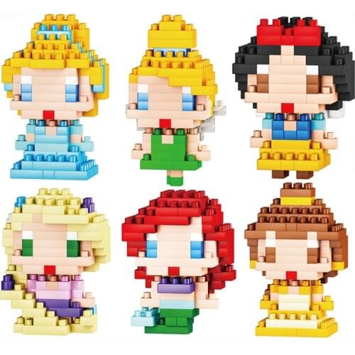Disney Princess Micro Building Blocks Snow White Ariel Cinderella Belle Anime Mini Bricks Figures Toys For Children Gift