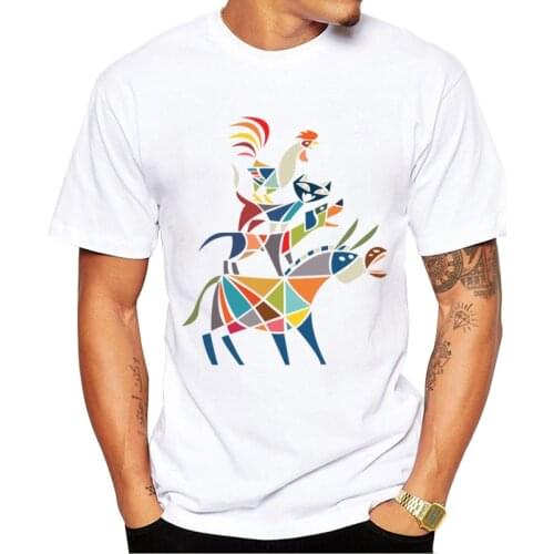 TEEHUB Fashion Bremen Town Musician Man T-Shirt Geometric Animal Printed Tshirts Short Sleeve Cool t shirts Essential Tee