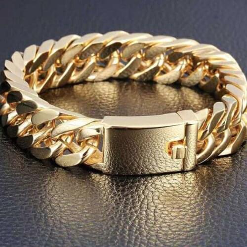 Fashion Luxury Gold Plated Bracelet Mens Double Button Domineering Bracelet Motorcycle Hip Hop Party Personality Jewelry