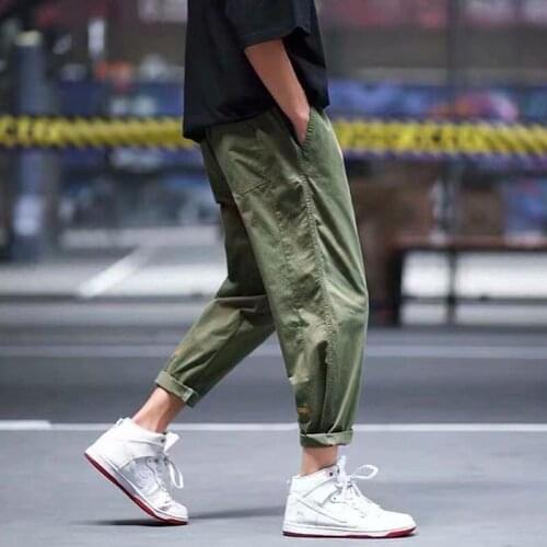 Hot Summer Spring New Mens Solid Color Casual Cargo Pants Korean Style Men Loose Mid Waist Pencil Trousers pantalones hombre