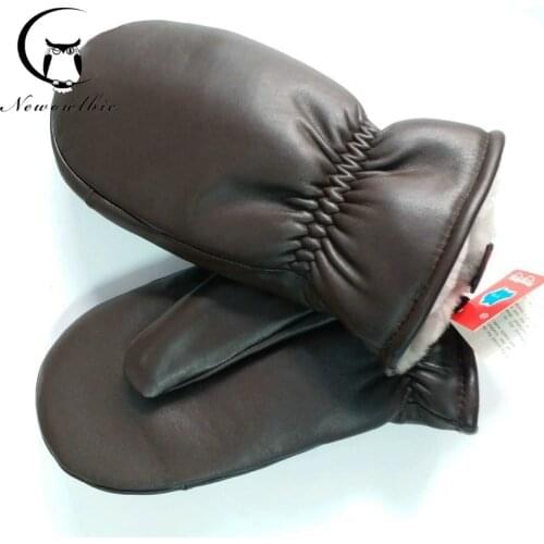 Mens gloves leather warm outdoor in winter double layer sheepskin windproof waterproof thickening to resist minus 30 degrees