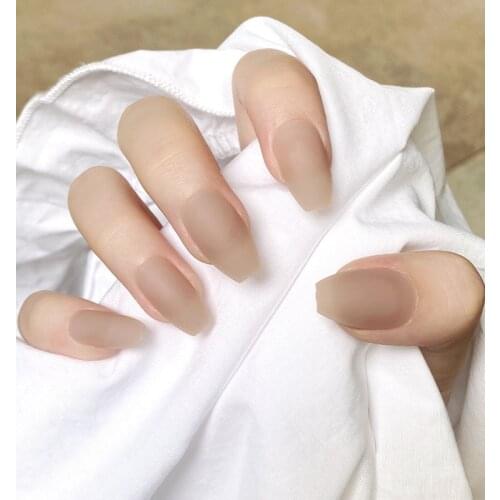 Fake Nails Long Flat-Head Frosted Skin Color Wear Nail Stickers Finished Nails 24 With Glue DL