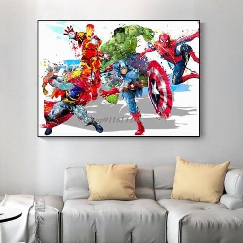 Marvel Superhero Wall Art Posters Decor Canvas Painting Avengers IronMan Captain America Room Watercolor Picture Prints for Home