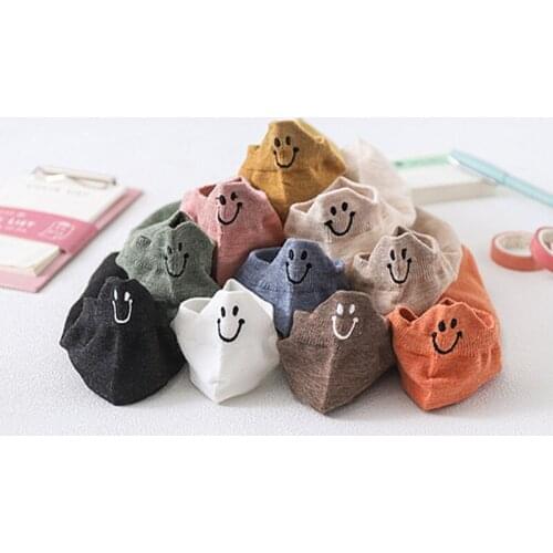 2021 New Colorful Smiley Face Embroidery Lady Cartoon Candy Color Novelty Happy Funny Men Cotton Socks Original Christmas Gift