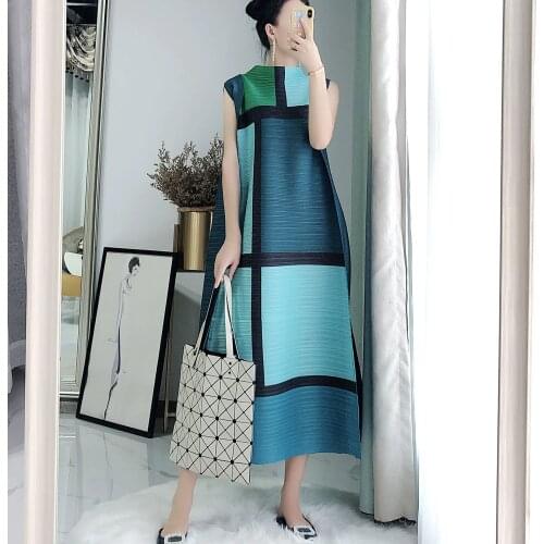 Miyake Fold New Loose Large Code Display Coloured Organ Dress Long Pleats Dresses European Station Woman