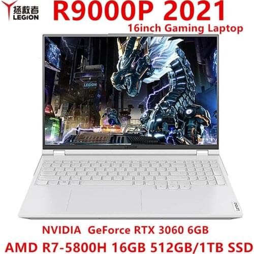 New white Lenovo Legion R9000P 2021 e-sports 16inch Gaming Laptop R7-5800H GeForce 3060 6GB 2.5K 165Hz 100%sRGB Notebook