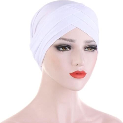 New Muslim Womens Forehead Cross Silky Turban Hat Headwrap Chemo Beanies Hat Bandana Scarf Hijab Cap Headwear