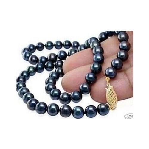 Charming!8-9mm Black Akoya Cultured Pearl Necklace 18" Factory Wholesale price Women Gift word JewelryLuxury Ms. girl Wedding