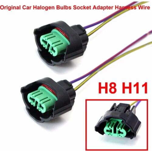 2PCS H8 H9 H11 Car Original Halogen Bulbs Lamps Female Adapter Wiring Harness Socket Connector Pigtails Wire Headlight Fog Light