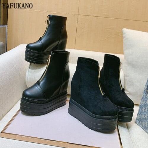 Autumn White Shoes Ankle Boots Woman Platform 2020 Fall New Female Casual Shoes 13cm Supper High Wedge Female Short Boots