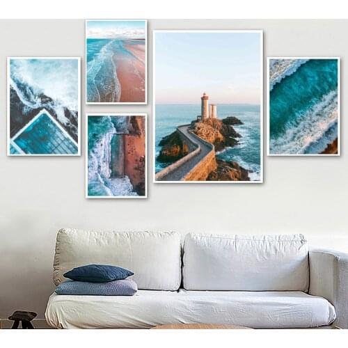 Beach Sea Surfboard Lighthouse Stones Wall Art Canvas Painting Nordic Posters And Prints Wall Pictures For Living Room Decor