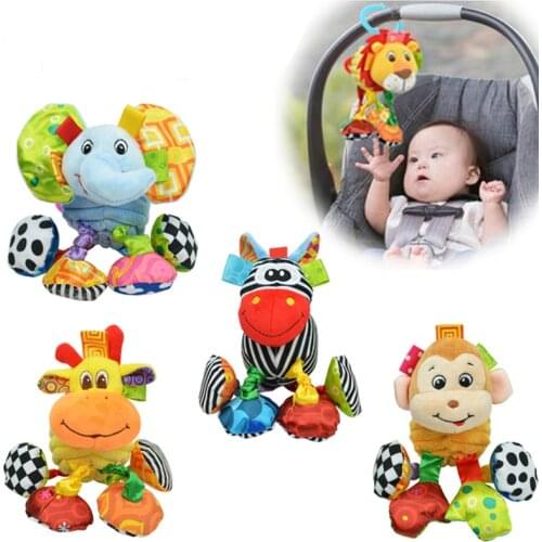 Pulling Vibration Monkey Elephant Zebra Giraffe Lion Toys With Rattle Squeaker Rustle Paper Hanging on Crib Bed Pram Stroller