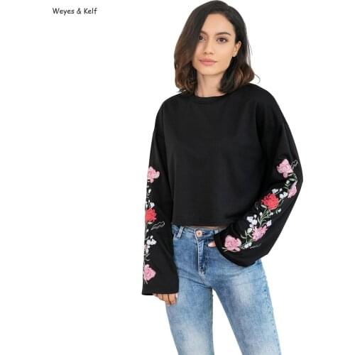Weyes & Kelf Casual Woman Sweatshirt Long Sleeve Womens Embroidered Flower Sudadera Mujer Tracksuit