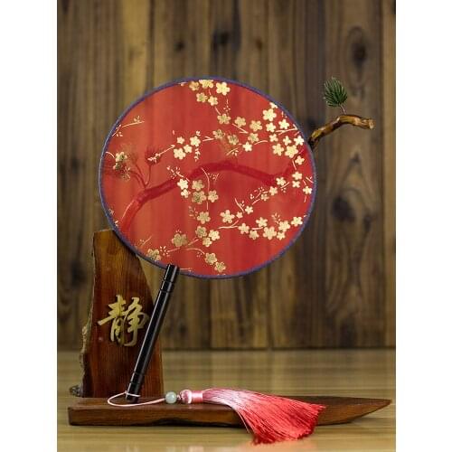 Gilt Small Round Chinese Fan Dance Prop Fabric Handle Fan Classical Child Decorative Hand Fans