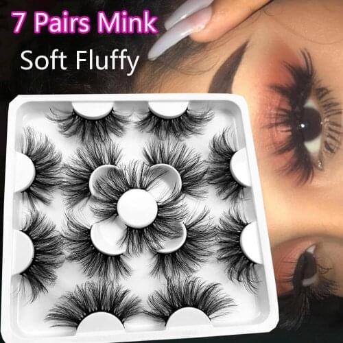 7 Pairs 3D Mink False Eyelashes Handmade Long Wispies Soft Fluffy Eyelashes Extension Dramatic Volume Lashes Woman Eye Makeup