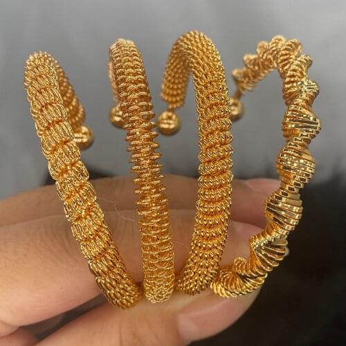 Saudi Arabia Dubai Bangles for Women Middle East Gold Bangles Ethiopian Mesh Bracelets Wedding Jewelry African Gifts