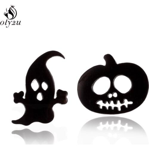 Oly2u Punk Halloween Pumpkin Earrings for Women Stainless Steel Jewelry Earing Cute Ghost Earings Studs Children Bijoux