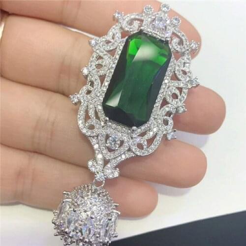 Womens 1 pcs 30x65mm Green CZ Micro Pave Silver Plated Jewelry Pendant