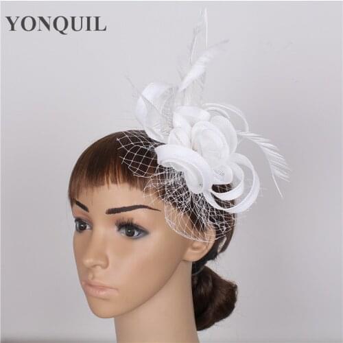 Chic White Hair Fascinator Hat Elegant Women Wedding Fashion Headwear With Headband Accessores Headband Fedora Headdress Race