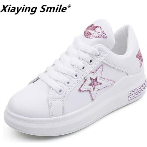 Xiaying Smile Female shoes sneakers women walking shoes cheap PU leather lace up ladies White shoes for lady student
