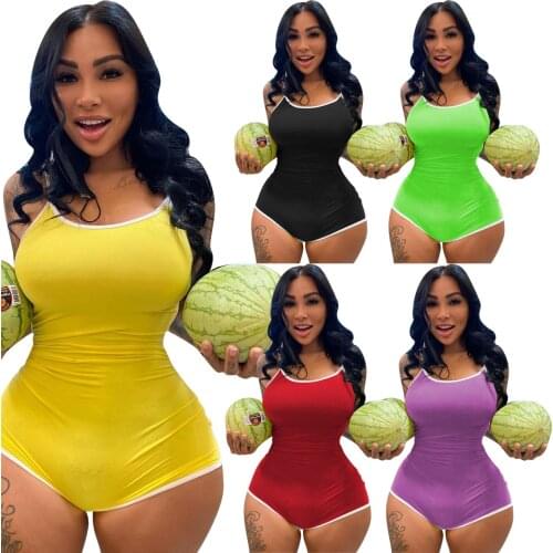 Echoine 2021 Womens Summer Solid Sexy Sport Bodycon Strap Jumpsuits Shorts Rompers Clothing One Piece Outfit Onesie Playsuit