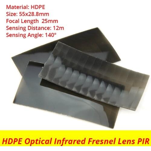 55x28.8mm Optical HDPE Rectngle Black Infrared Fresnel Lens PIR Sensing Distance 12m Focal Length 25mm
