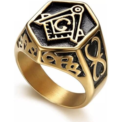 2019 newest religious jewelry gold masonic rings 316 stainless steel men women design freemason symbol rings