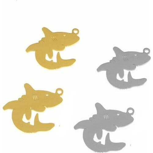 5pcs Shark Sea Fish Stainless Steel Charm Pendants Jewelry Making Diy Earring Gold Shark Ocean Animal Pendants Charm Findings