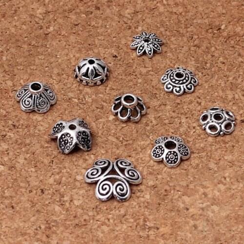 50pcs/lot Vintage Designer Flower Zinc Alloy Bead Caps 7mm 8mm 9mm 12mm Handmade Tassel Caps Receptacle DIY Women Jewelry Making