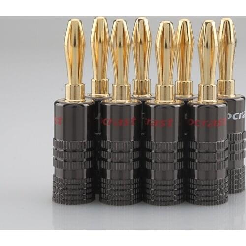 8PCS Audiocrast B843G Closed Screw 24K Gold Plated Banana Speaker Plug Connectors for Speaker Wire, Wall Plate,Audio Video