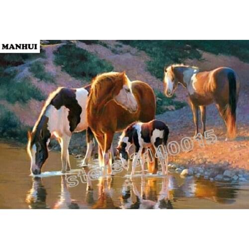 3D DIY Diamond Painting Horse family Cross Stitch Crystal Needlework Diamond Embroidery Full Mosaic Decorative BFC375