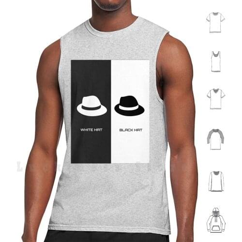 White Hat Vs Black Hat - Version 2 tank tops vest 100% Cotton White Hat Black Hat Dark Side Hacker Anonymous Good Bad Contrast