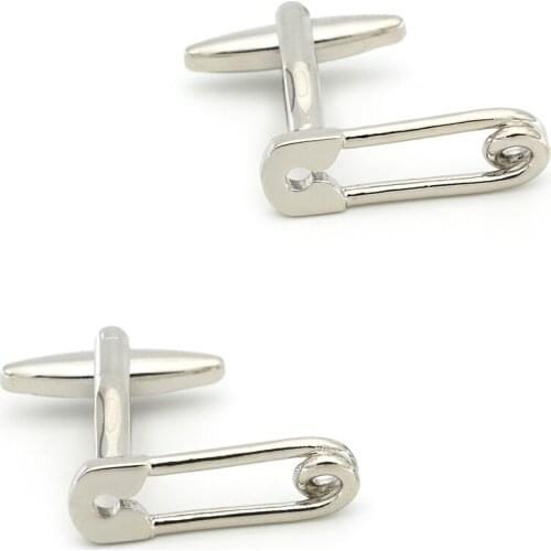Free Shipping Mens Cufflinks Safety Pin Design Silver Color Quality Copper Cuff Links Wholesale&retail