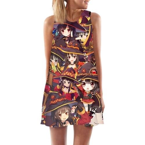CLOOCL Women Tank Tops Dress Anime Megumin Konosuba 3D Print Loose Beach Dress Sexy Mini Short Party Female Vest Dress