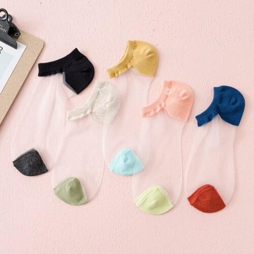 Colorful Transparent Silk Socks Stockings for Women Girls Spring Autumn Cotton Breathable Comfortable Short Socks calcetines