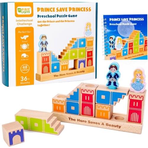 Montessori Camelot Jr Wooden Building Blocks Toys Prince Save The Princess Interactive Games for Kids 3d blocks Christmas Gifts