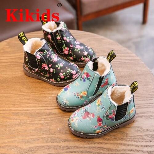 Kids Kid Shoes Floral Martin Boots for Girls Botas Elegant Flower Print PU Leather Shoes Kid Rubber Sole Winter Boot Size 21- 36
