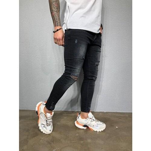 Mens Ripped Jeans Men Hip Hop Skinny Jeans Zipper Harajuku Trousers Slim Black Biker Outwears Pants