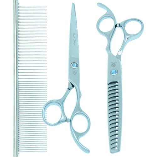 Purple Dragon 7 inch Pet Scissors Professional Dog Grooming Shears Set Japan Steel Straight Thinning Curved Fur Clipper B0012B