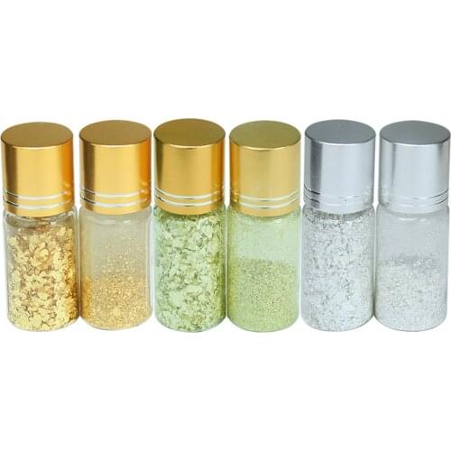 24K Edible Gold Flakes Gold Leaf Fragments 0.1g Thin&Thick Gold Silver Foil Flakes for Cake Decoration Art Craft Fondant Pigment