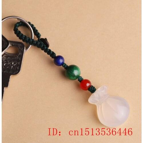 Customization Natural Agate Chalcedony DIY Blessing Bag Key Ring Jewellery Fashion Accessories Hand-Carved Man Woman Luck Amulet