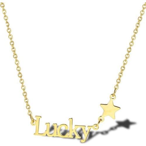 RIR Lucky Necklace Lucky Word Pendant Necklace with Star Gold Women Dainty and Delicate Lucky Charm Jewelry In Stainless Steel
