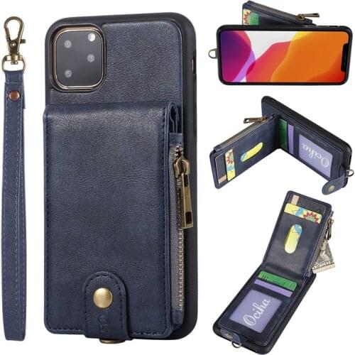 PU Leather Flip Wallet Phone Case for iphone 12 11 Pro Max Xr Xs Max Card Slot Back Coque for ipone 6 6s 7 8 Plus X With Zipper
