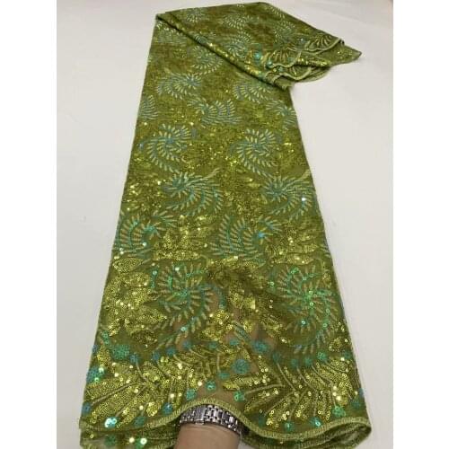 Nice 2021 Turtle Fashion Wedding Dress Material African Lady Aso Ebi Party Mesh Many Shinning Sequins Amry Green Lace T125