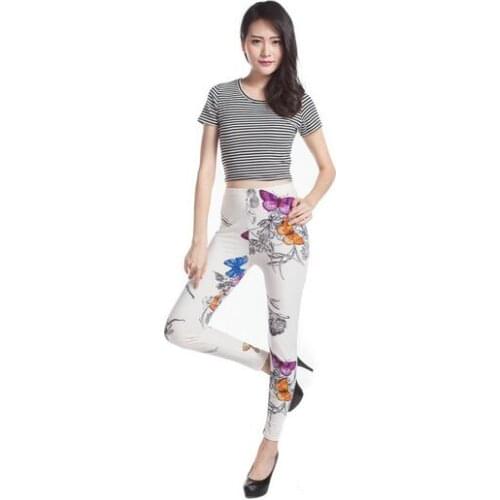 50pcs/lot fedex fast korean style woman eyes butterfly print legging lady casual mid wait legging