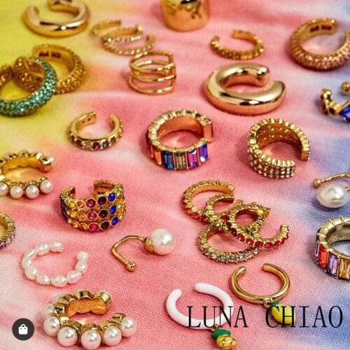 LUNA CHIAO 2020 Popular Crystal Rhinestone Metal Pearl Ear Cuff Stackable Cuff Earrings Set for Women