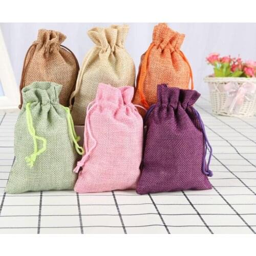 10PCS/Set 7x9cm Drawstring Bags Burlap Packing Pouches Paper Price Tags And Hemp Cord Twine String For Jewelry Display